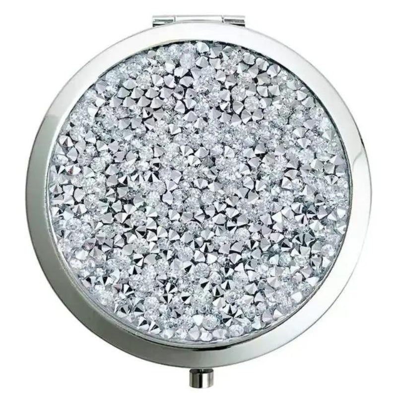 luxus taschen spiegel für frauen - Silber mit Grauen Strasssteinen