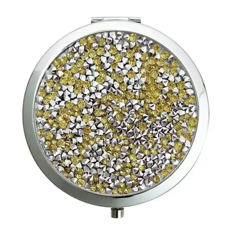 taschenspiegel - Silber mit gelben Strasssteinen