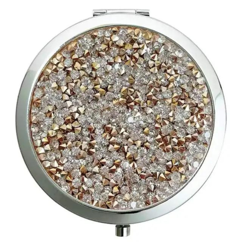 taschen spiegel frau - Silber mit Rosa Strass