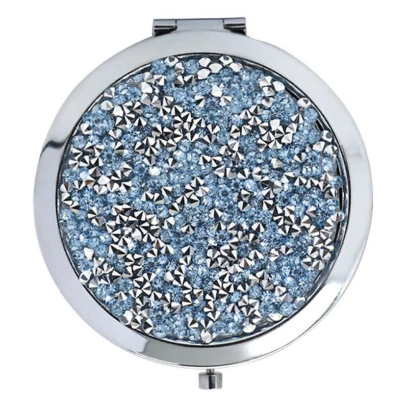 taschen spiegel für frauen - Silber mit Strasssteinen in Himmelblau