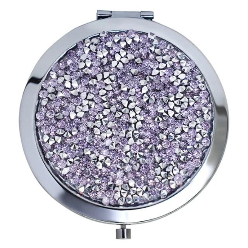 luxus taschen spiegel frau - Silber mit violetten Strasssteinen