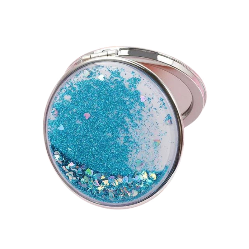 taschen spiegel mit glitzer - Blau - Rund