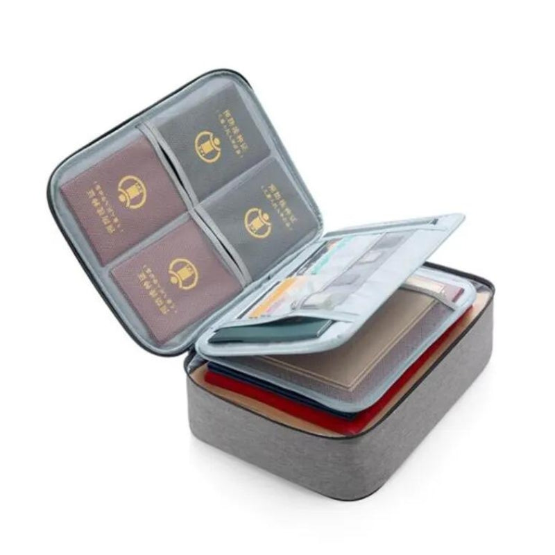 reise dokumenten organizer - Grau mit Doppeltem Reißverschluss - Grau mit Drei Taschen - Grau mit Zwei Taschen