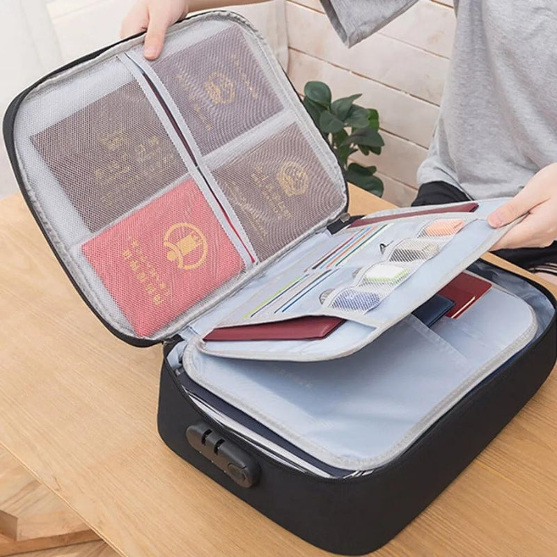 reisedokumententasche - Grau mit Doppeltem Reißverschluss - Grau mit Drei Taschen - Grau mit Zwei Taschen