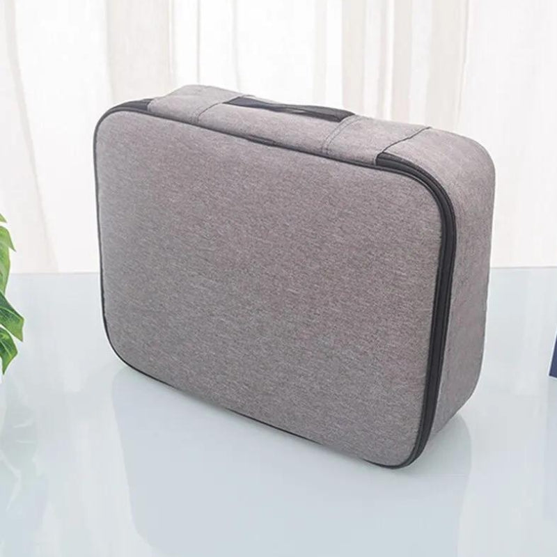 reisepapiertasche - Grau mit Doppeltem Reißverschluss - Grau mit Drei Taschen - Grau mit Zwei Taschen