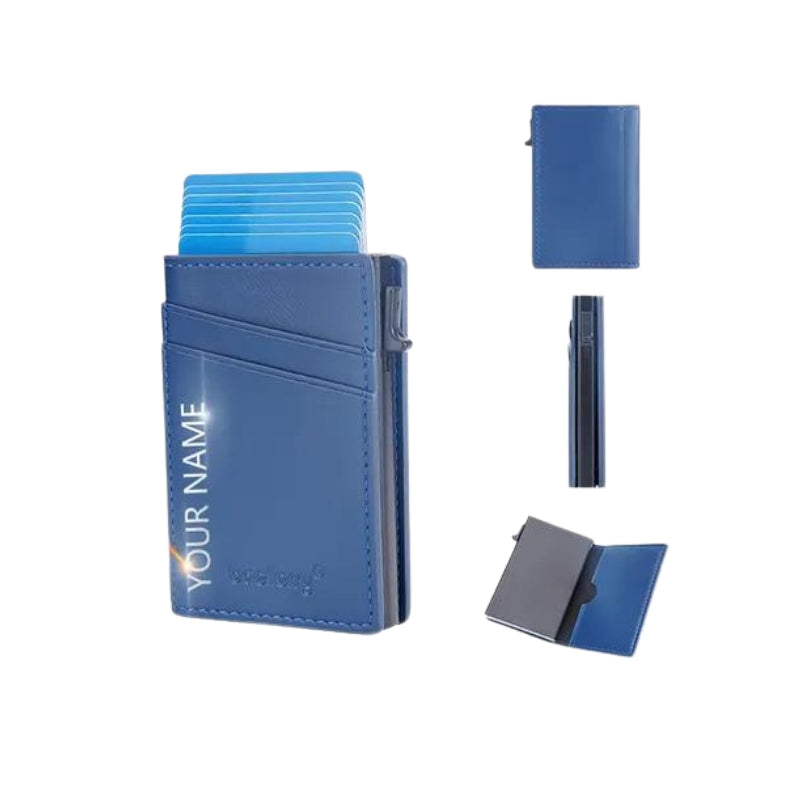 blaues leder kartenetui - Blau - Personalisiert