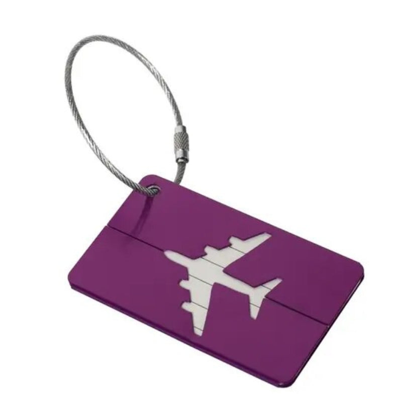 gepäcketikett - Violett mit Flugzeugmotiv