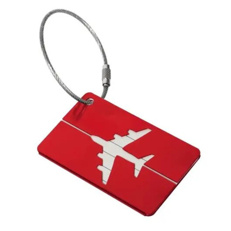 koffer etikett - Rot mit Flugzeugmotiv