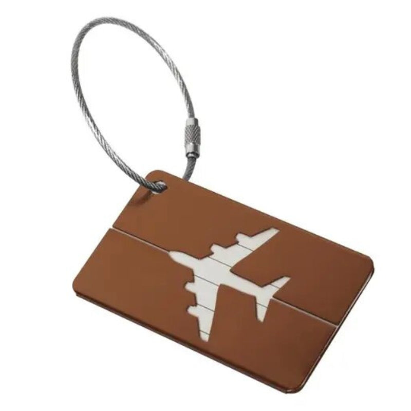 personalisierter gepäckanhänger - Braun mit Flugzeugmotiv
