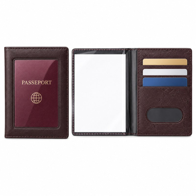 Protège passeport transparent marron, vue fermée