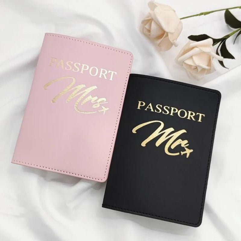 reisepasshülle herr und frau - Partner-Set Schwarz und Rosa