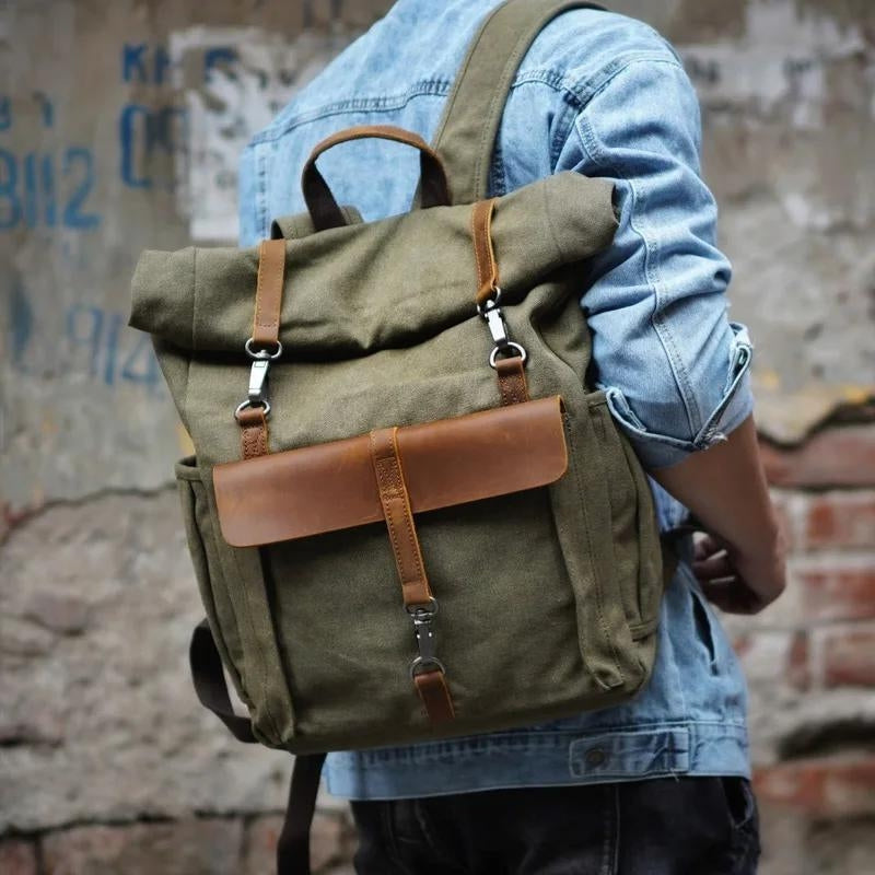 leichter leinwand rucksack - Grün - Grau - Blau - Beige - Braun