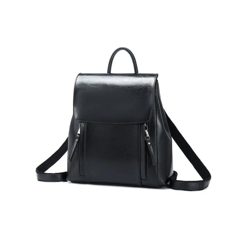 schwarzer damen leder rucksack - Schwarz
