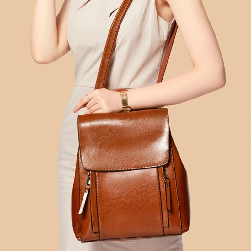 brauner damen leder rucksack - Karamell - Braun - Schwarz