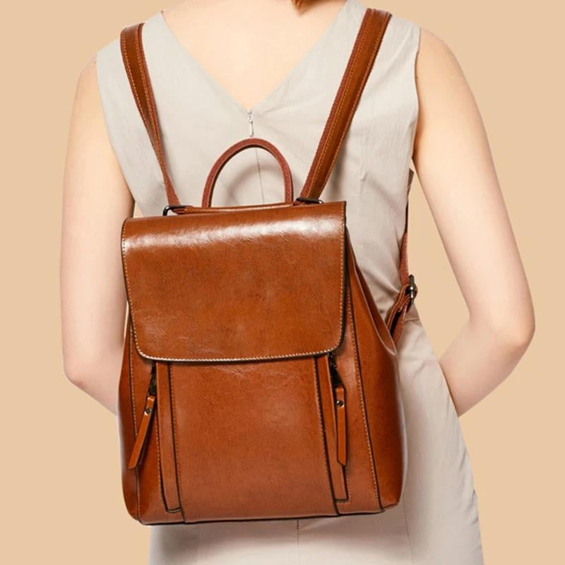 weicher damen leder rucksack - Karamell - Braun - Schwarz