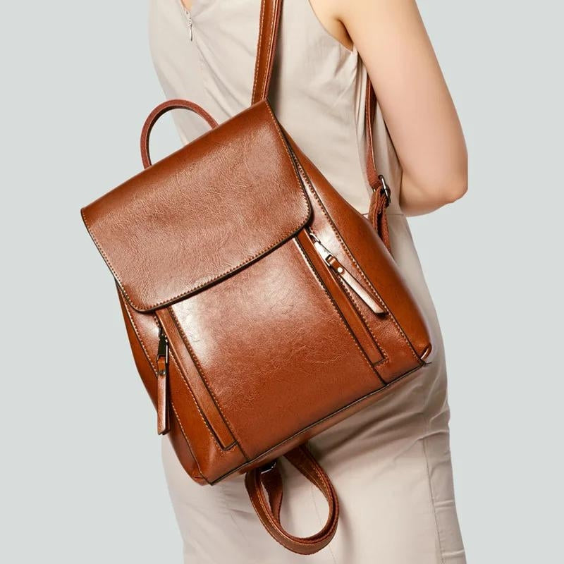 schicker damen leder rucksack - Karamell - Braun - Schwarz