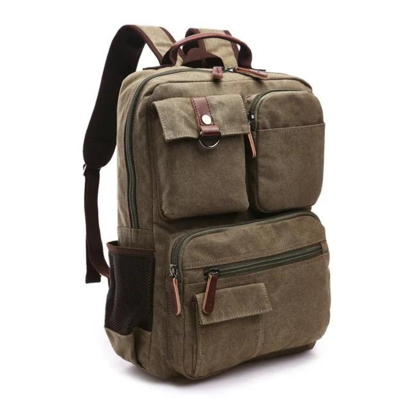 rucksack vintage leinwand und leder - Armeegrün