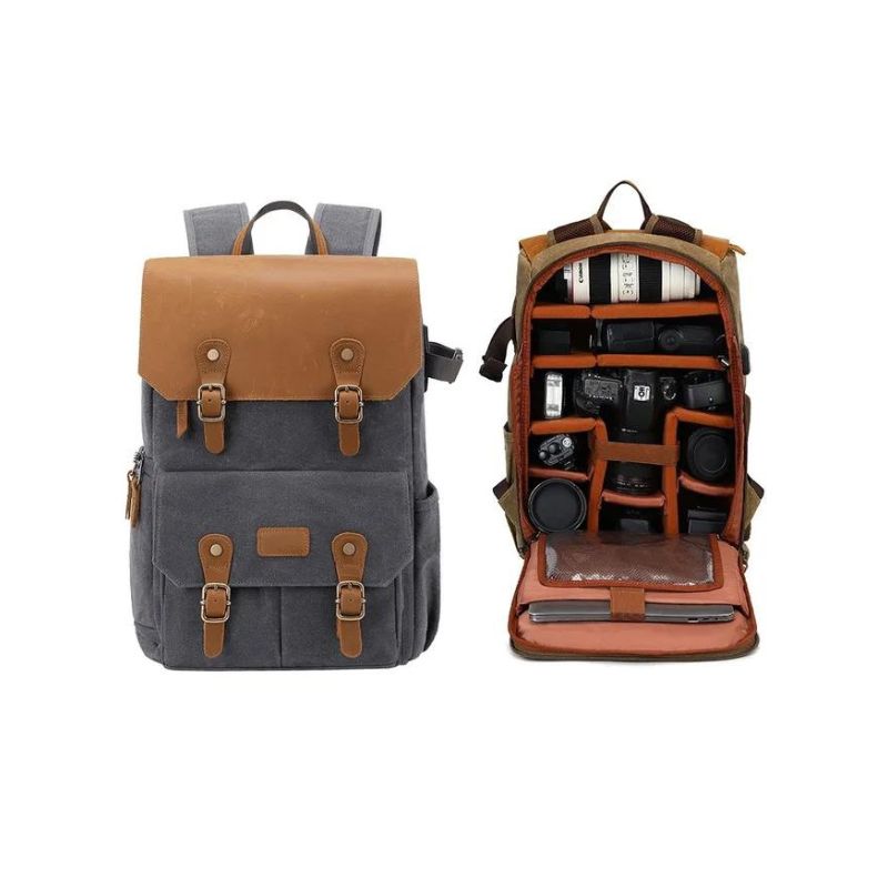 kamerarucksack aus leder - Grau - Modell 2