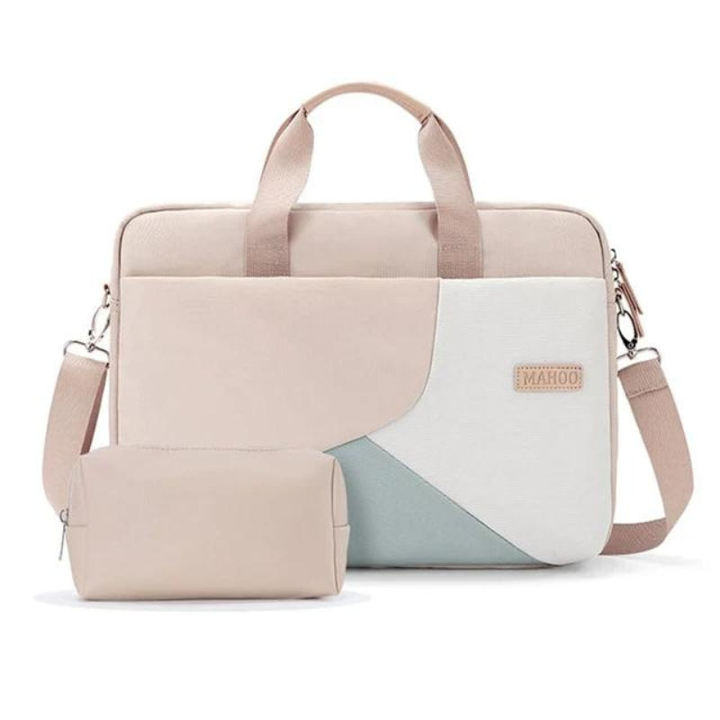 tragbare computer tasche damen - Beige mit kleiner Tasche - 15,6 Zoll