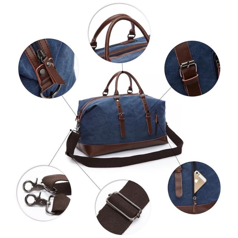 canvas reise tasche nahaufnahme details - Grau - Schwarz - Braun - Grün - Blau