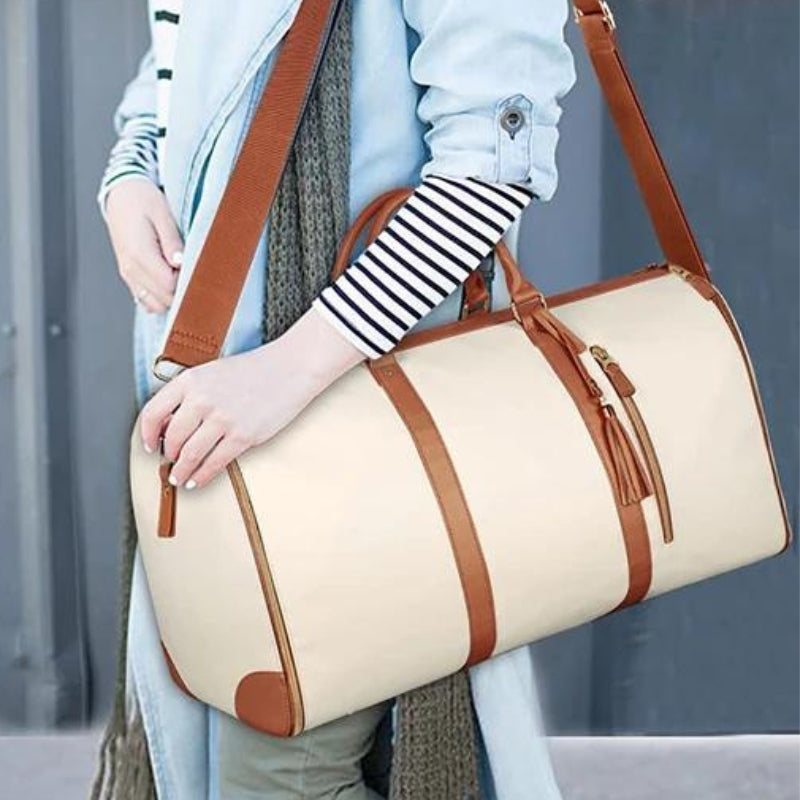 vintage leder reisetasche für frauen - Beige - Schwarz - Rosa