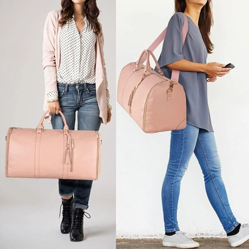 luxus damen leder reisetasche - Beige - Schwarz - Rosa