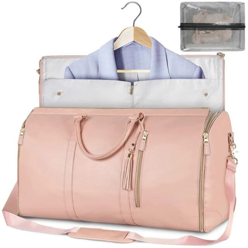leder reisetasche für frauen - Beige - Schwarz - Rosa