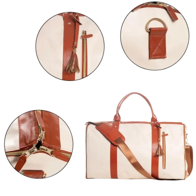 reisetasche aus kunstleder damen nahaufnahme reißverschluss - Beige - Schwarz - Rosa