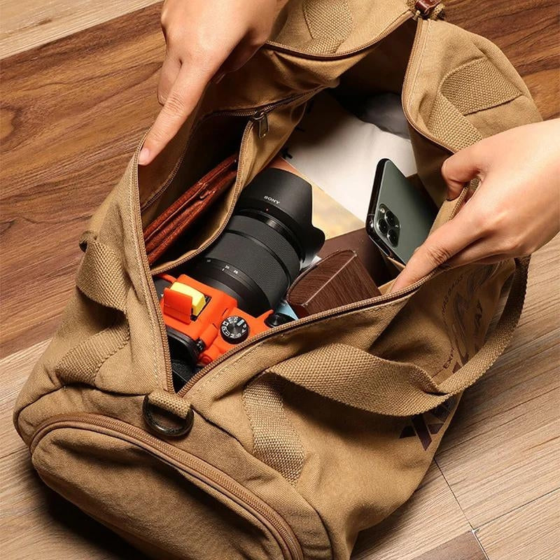 reisetasche aus leinwand und leder - Schwarz - Beige