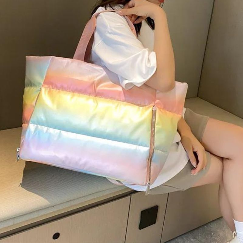 damen doudoune tasche - Leuchtendes Regenbogenrosa - Regenbogen leuchtend blau - Schwarz - Rosa - Grau