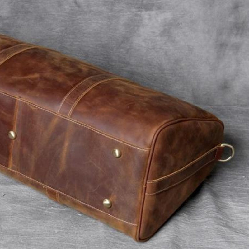 herrentasche aus leder nahaufnahme nähte - Braun - Schwarz