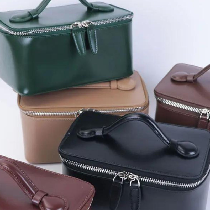 kulturtasche leder damen - Schwarz - Grün - Beige - Braun