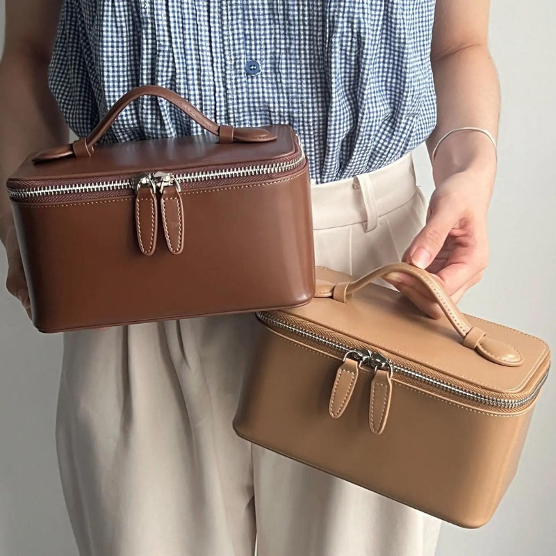kulturtasche aus leder personalisiert - Schwarz - Grün - Beige - Braun