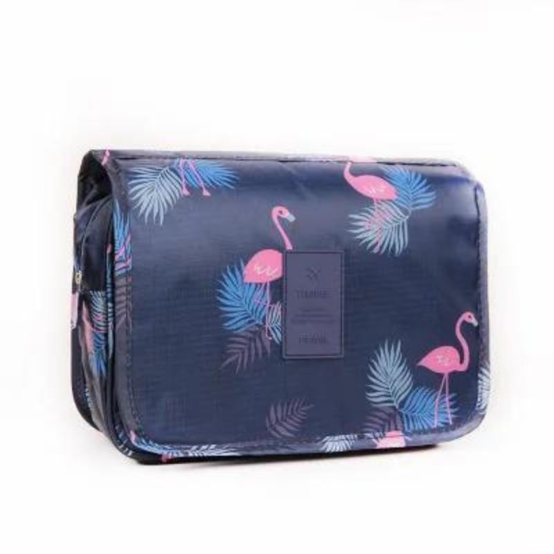 kosmetiktasche frau doppeltes fach - Marineblau Flamingo-Muster