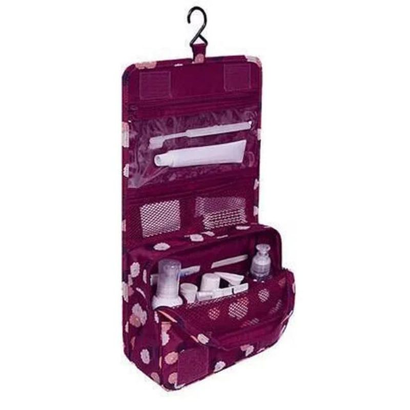 kosmetiktasche frau mit haken - Leuchtendes Rot Blumenmuster