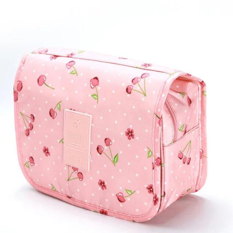 kosmetiktasche frau mit taschen - Rosa Kirschmuster