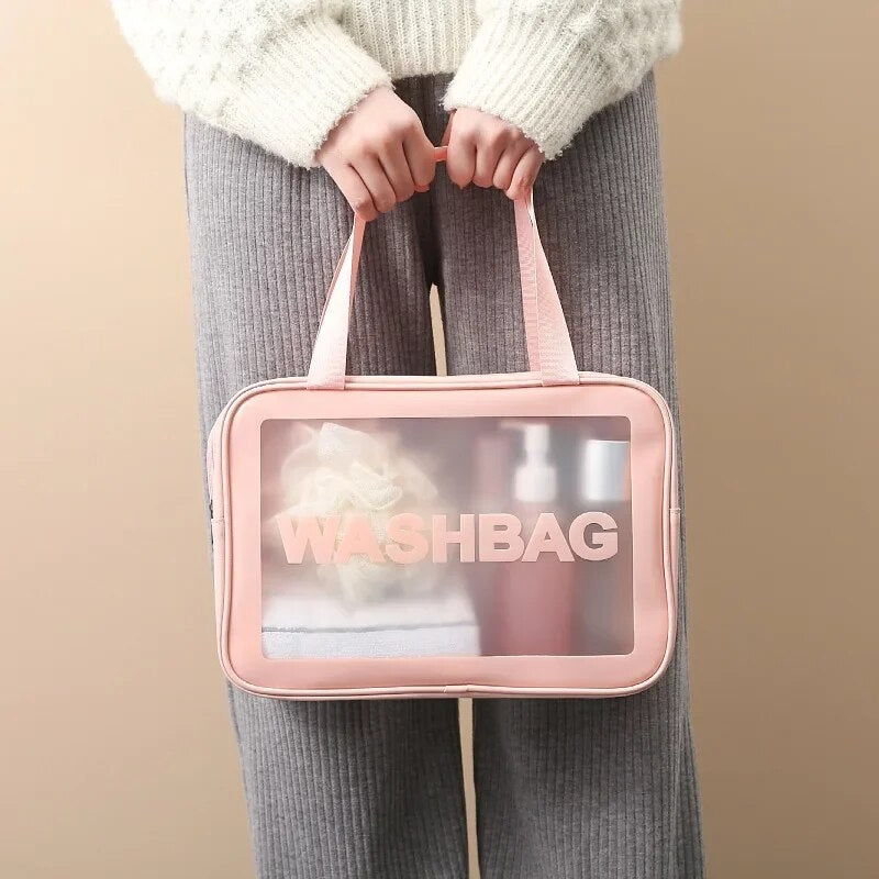 transparente kosmetiktasche für reisen - Schwarz - Weiß - Rosa
