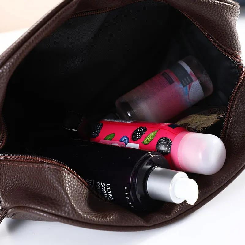 kosmetiktasche mann personalisierbares leder - Schwarz - Braun - Blau