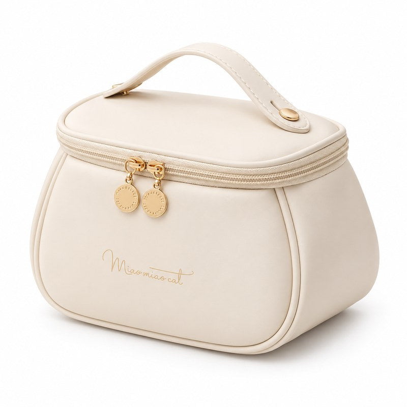 Trousse de toilette femme PU beige, vue de face