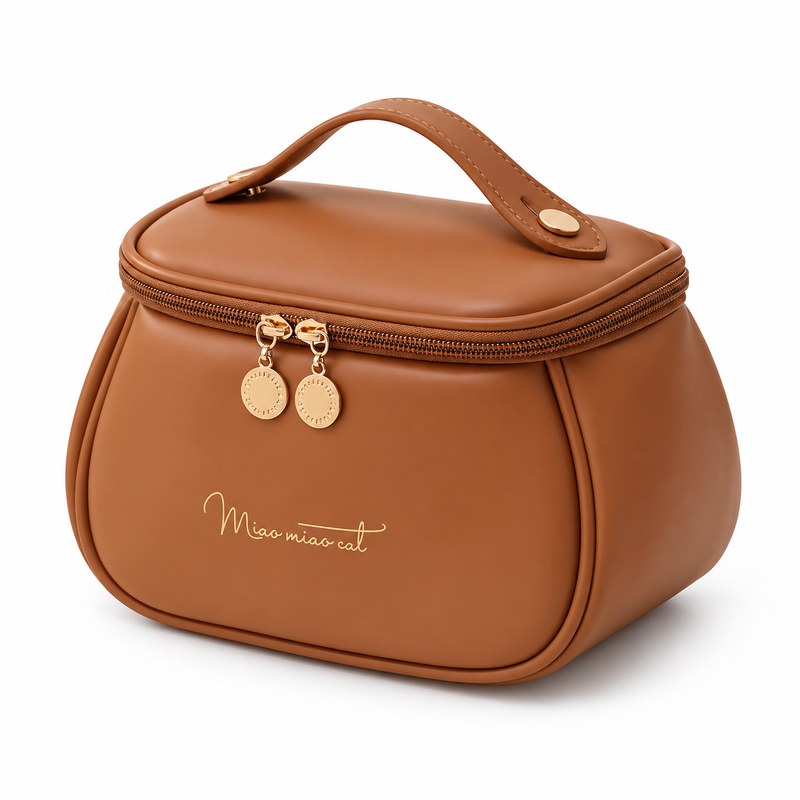 Trousse de toilette femme PU camel, vue de face