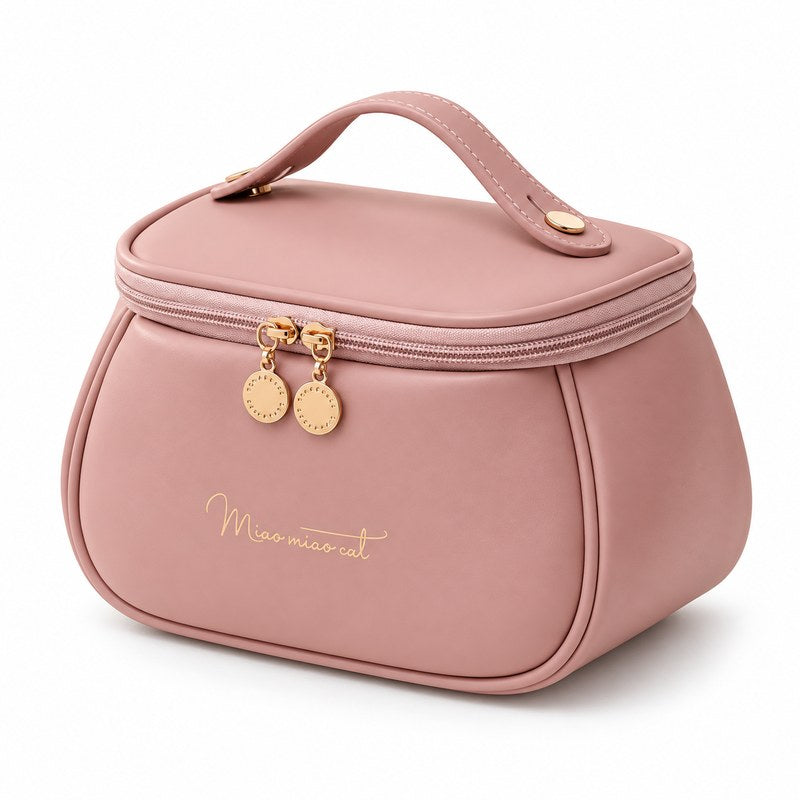 Trousse de toilette femme PU rose, vue de face
